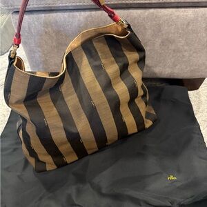 Fendi Black and Brown Striped Shoulder Bag